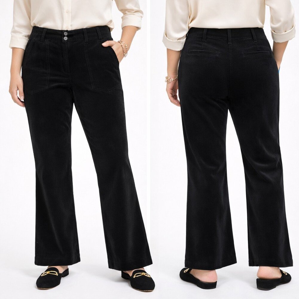 Anthropologie Maeve black velvet Naomi flared leg pants size 16 NWT heritage